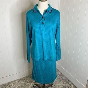 Vintage 80s Gitano Women's Small Acrlyic Blue Pajama Set Loungewear Skirt Top